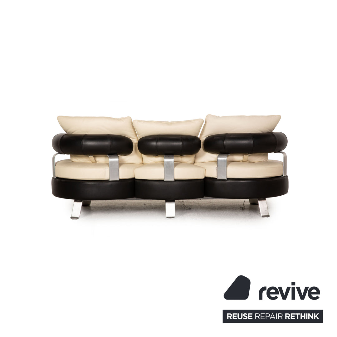 Canapé trois places en cuir crème Formenti par Mario Spinelli