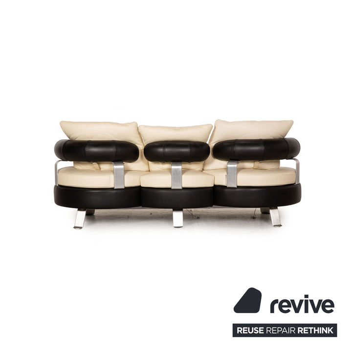 Canapé trois places en cuir crème Formenti par Mario Spinelli