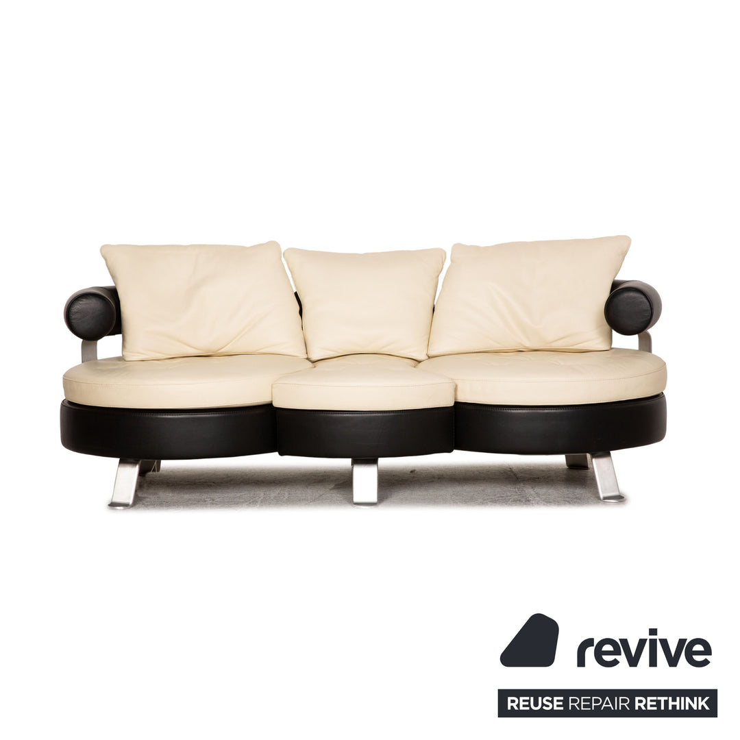 Ensemble canapé en cuir Formenti crème trois places fauteuil deux places tabouret