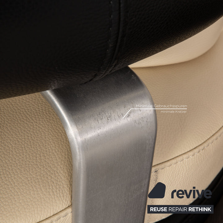 Ensemble canapé en cuir Formenti crème trois places fauteuil deux places tabouret