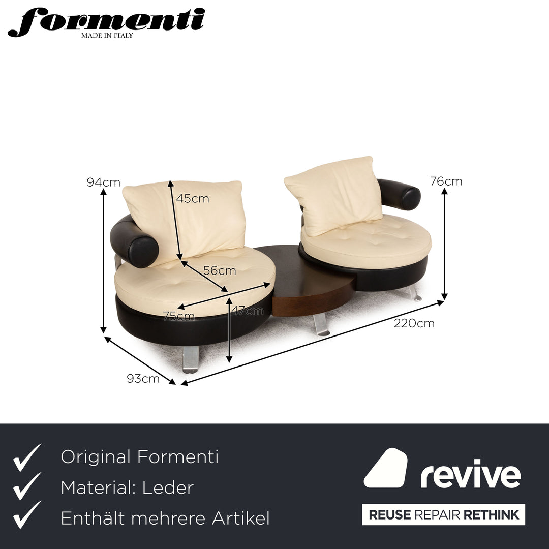 Ensemble canapé en cuir Formenti crème trois places fauteuil deux places tabouret