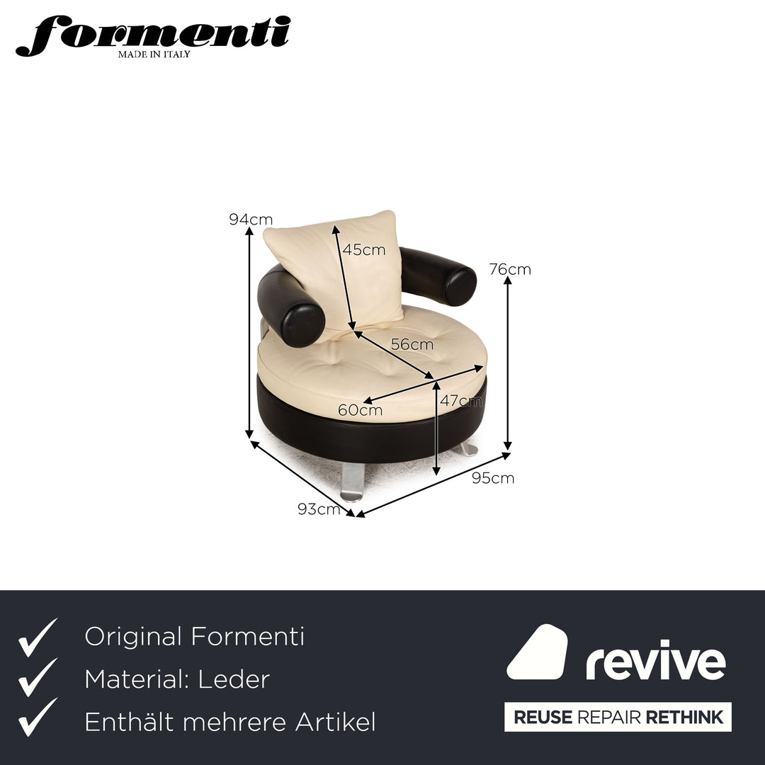 Ensemble canapé en cuir Formenti crème trois places fauteuil deux places tabouret