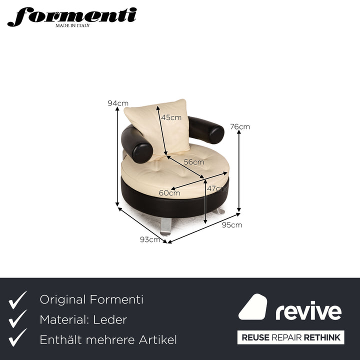 Ensemble canapé en cuir Formenti crème trois places fauteuil deux places tabouret