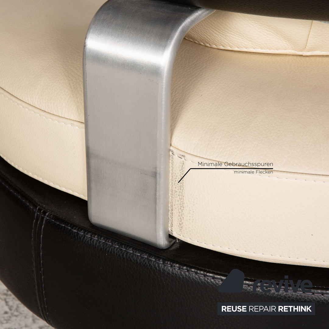 Ensemble canapé en cuir Formenti crème trois places fauteuil deux places tabouret