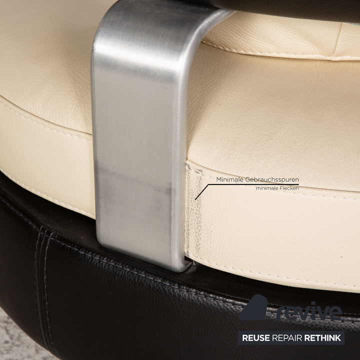 Ensemble canapé en cuir Formenti crème trois places fauteuil deux places tabouret