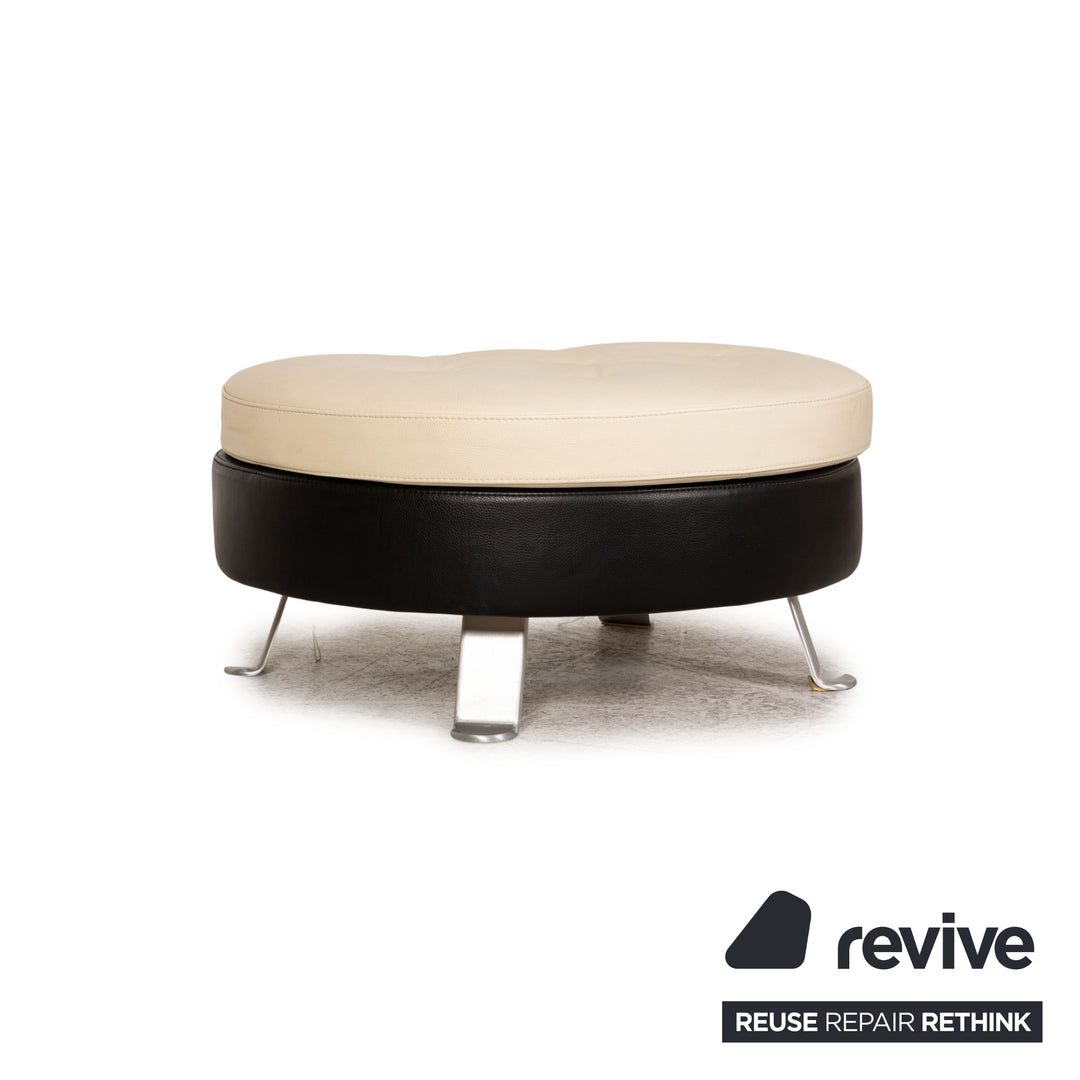 Ensemble canapé en cuir Formenti crème trois places fauteuil deux places tabouret