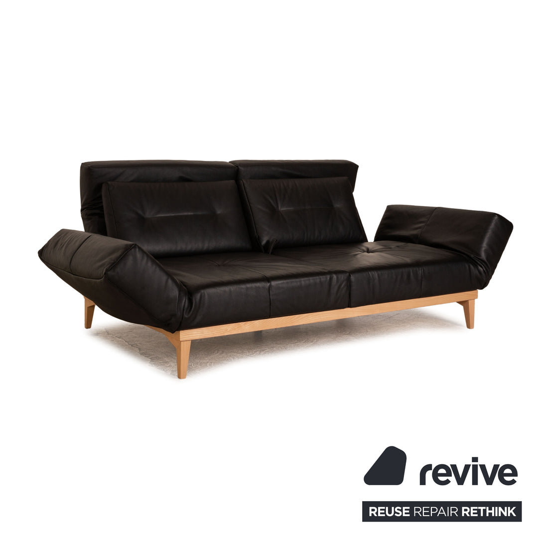Franz Ready Letto Leather Two-Seater Black Sofa Couch Manual Function Relax Function Sofa Bed Sleep Function