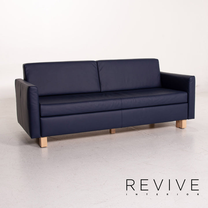 Franz Fertig Minnie Leder Schlafsofa Blau Dunkelblau Zweisitzer Schlaffunktion Funktion Sofa Couch #14784
