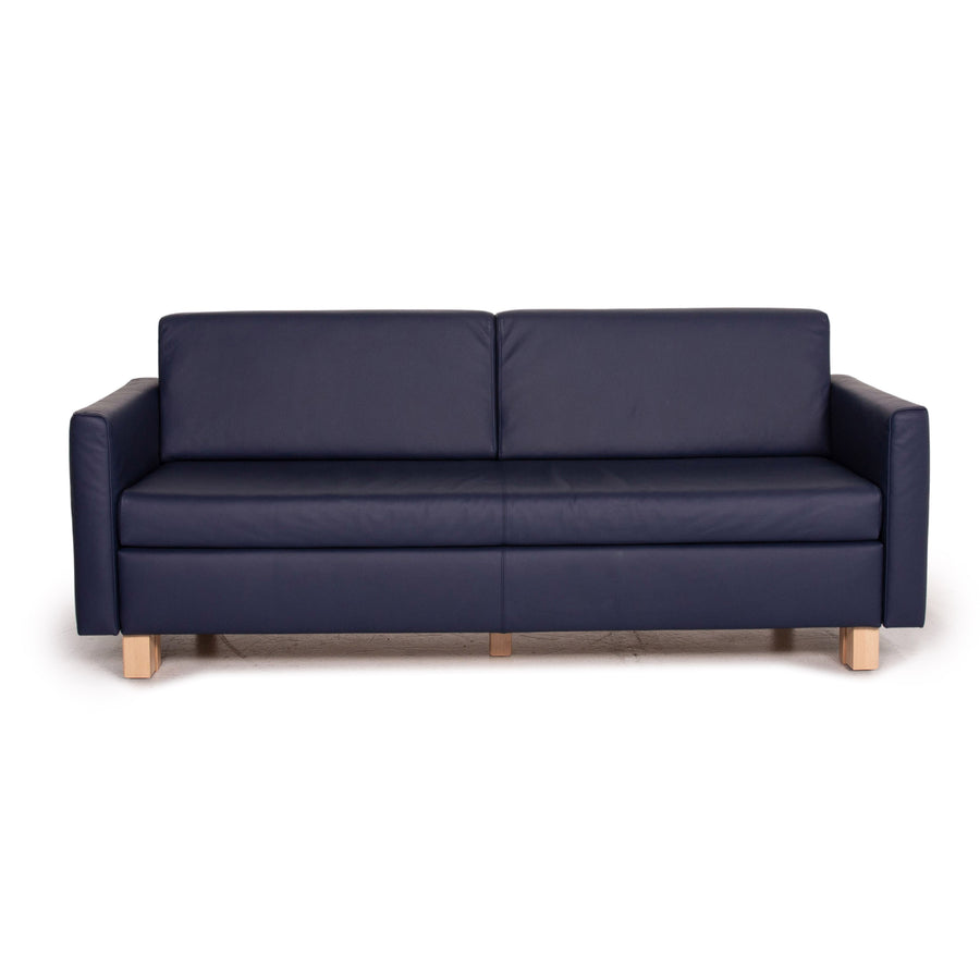 Franz Fertig Minnie Leder Schlafsofa Blau Dunkelblau Zweisitzer Schlaffunktion Funktion Sofa Couch #14784