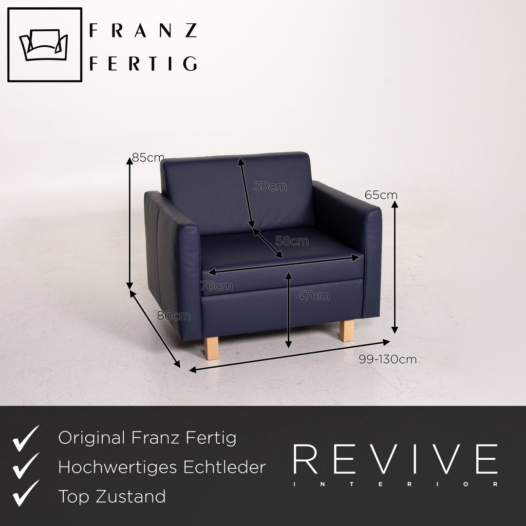 Franz Fertig Minnie Leder Sofa Garnitur Blau Dunkelblau 1x Zweisitzer 1x Sessel Schlaffunktion Schlafsofa Couch #15023