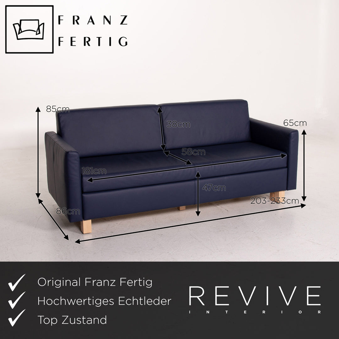 Franz Fertig Minnie Leder Sofa Garnitur Blau Dunkelblau 1x Zweisitzer 1x Sessel Schlaffunktion Schlafsofa Couch #15023