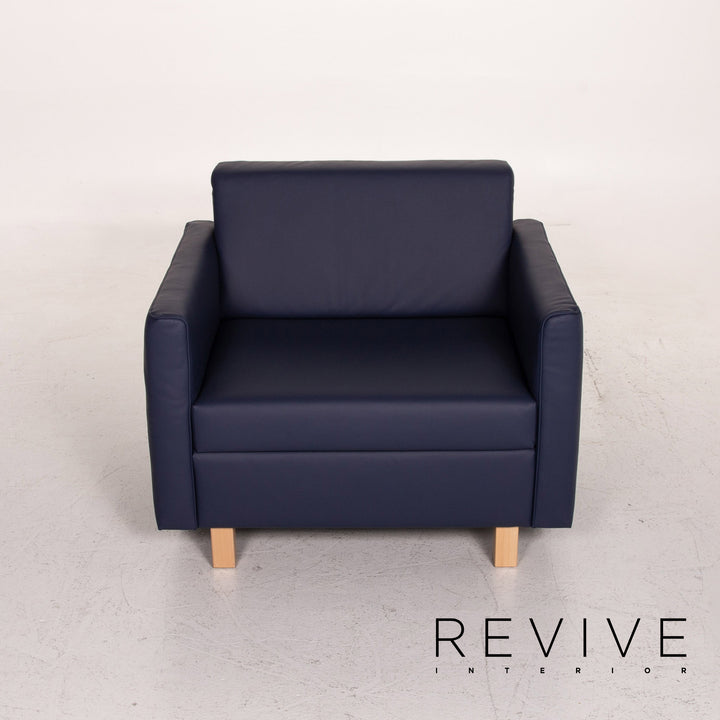 Franz Fertig Minnie leather sofa set blue dark blue 1x two-seater 1x armchair sleeping function sofa bed couch #15023