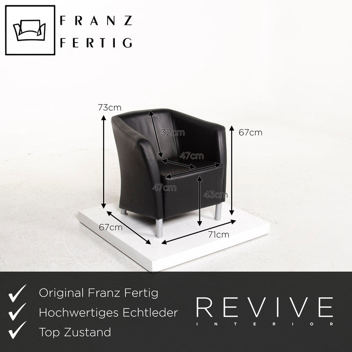 Franz Fertig Modell 32120 B Leder Sessel Garnitur Schwarz 2x Stuhl #12676