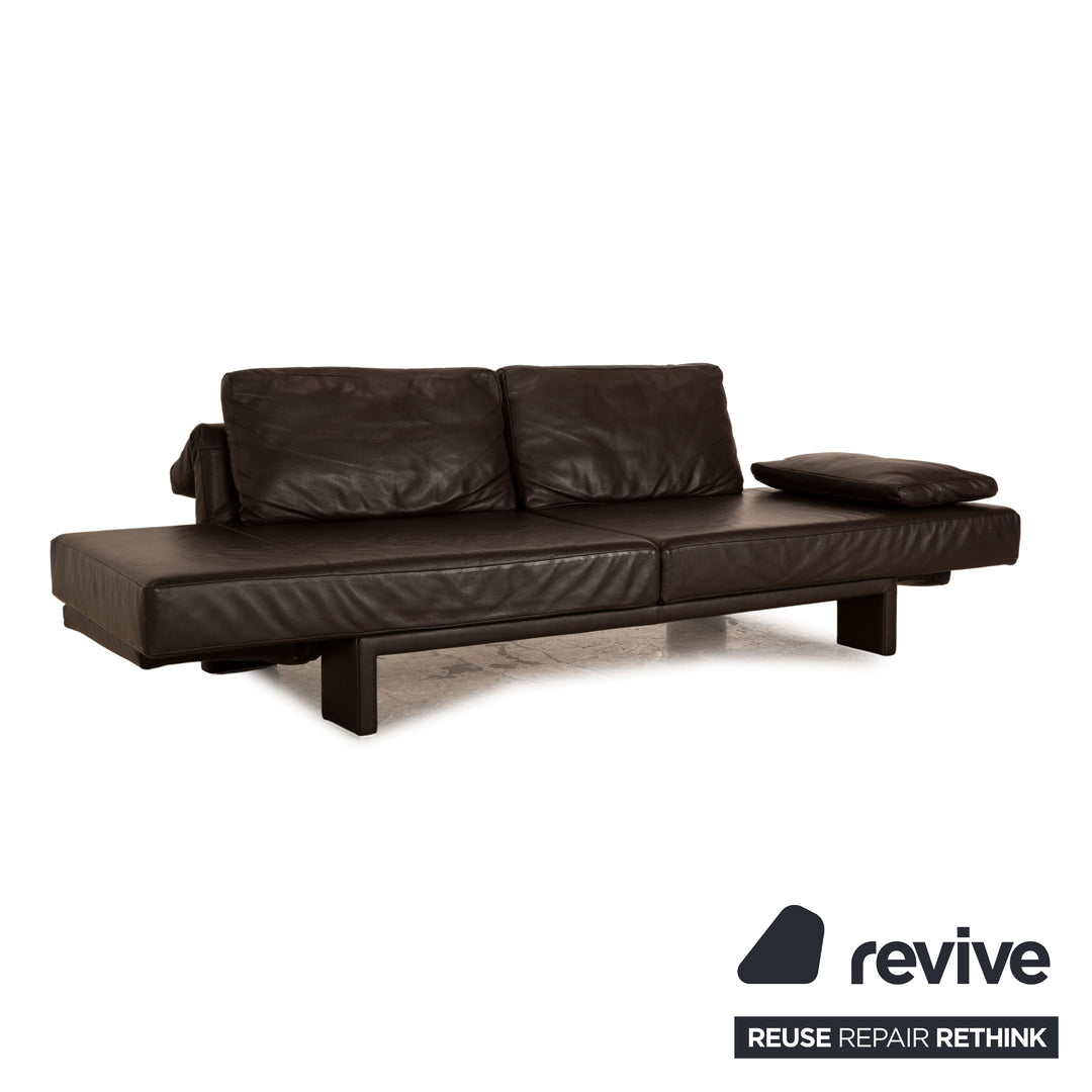 Franz Fertig Scene Leder Dreisitzer Braun Dunkelbraun Sofa Couch manuelle Schlaffunktion