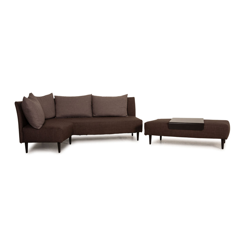 Franz Fertig Taipei Stoff Sofa Garnitur Braun Ecksofa Hocker Couch