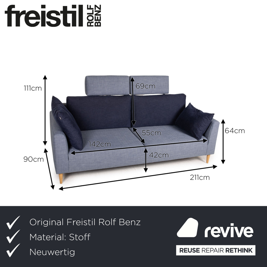 Freistil Rolf Benz 162 fabric sofa blue three-seater blue