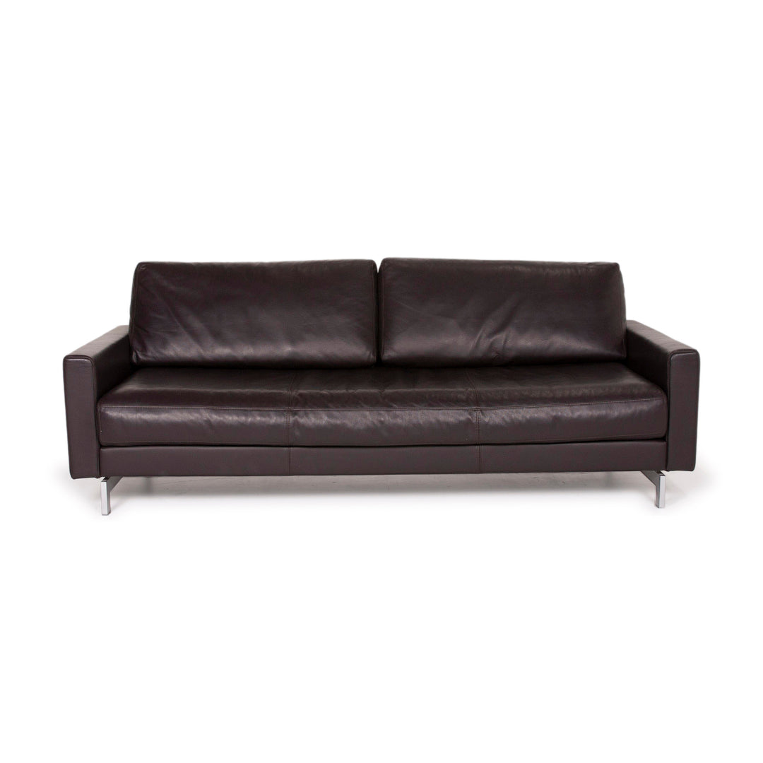 Freistil Rolf Benz Leather Sofa Dark Brown Three Seater #14654
