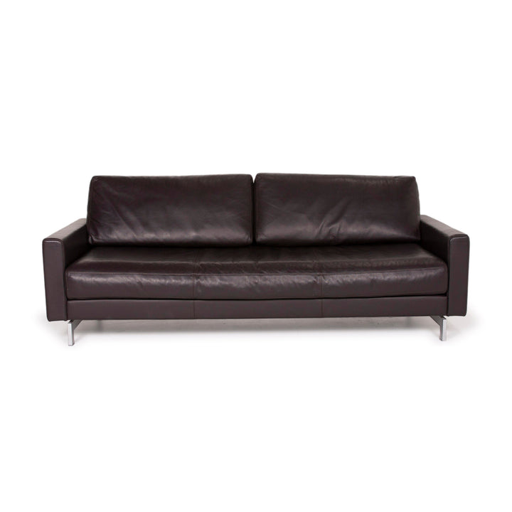 Freistil Rolf Benz Leather Sofa Dark Brown Three Seater #14654