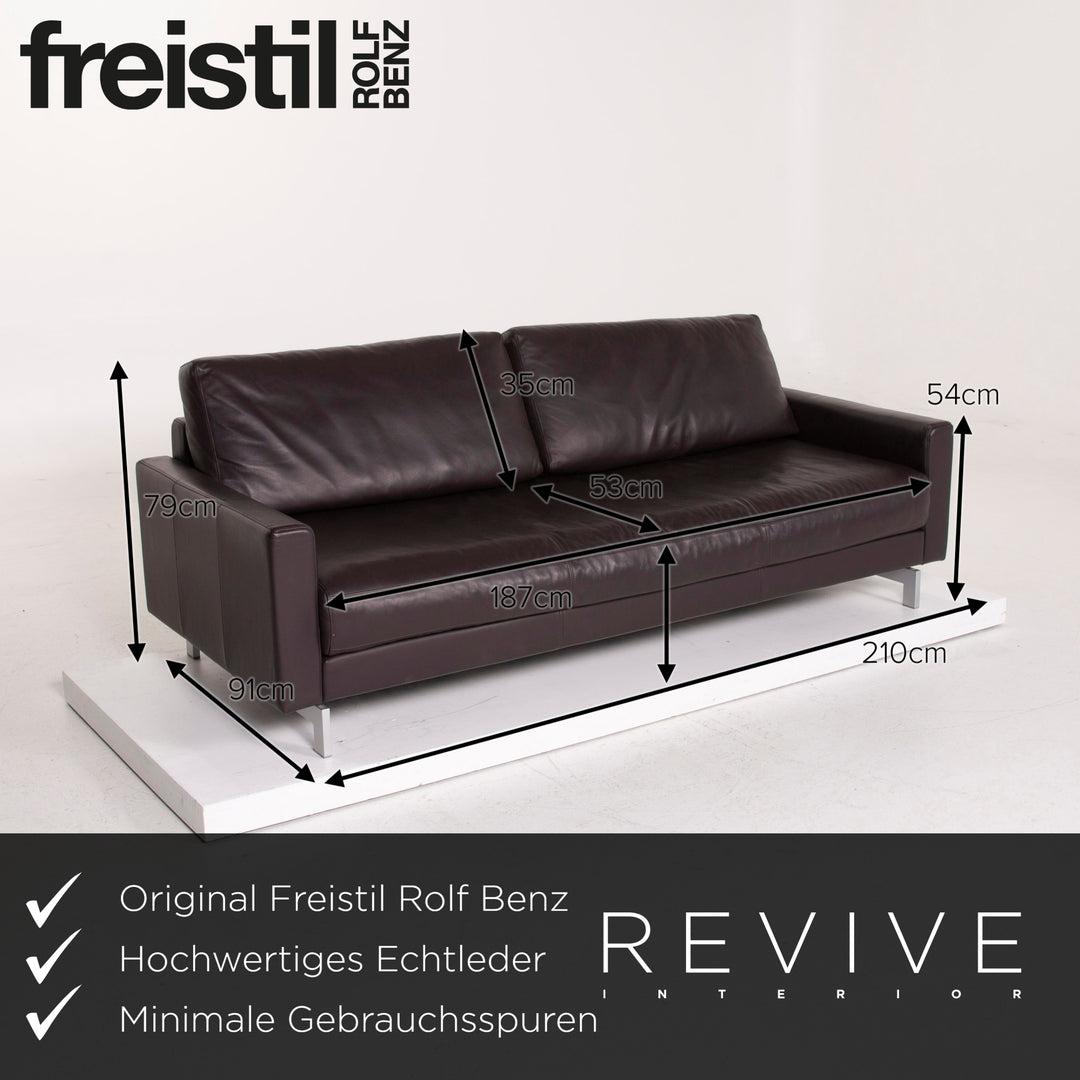 Freistil Rolf Benz Leather Sofa Dark Brown Three Seater #14654