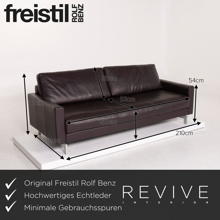 Freistil Rolf Benz Leather Sofa Dark Brown Three Seater #14654