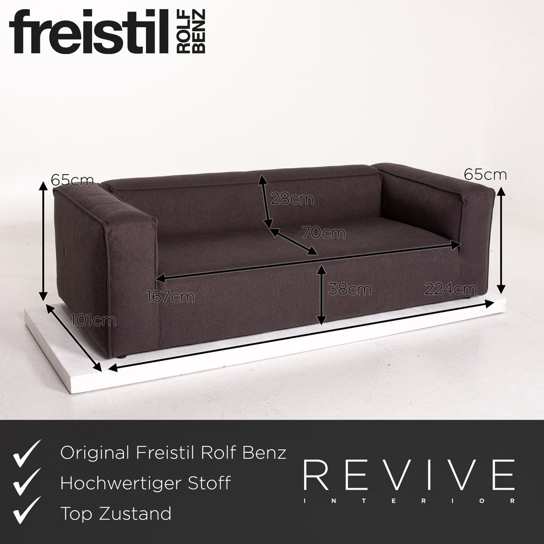 Freistil Rolf Benz Stoff Sofa Anthrazit Grau Dreisitzer Couch #14443