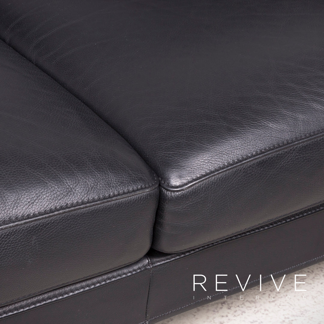 FSM Clarus designer leather sofa black real leather three-seater couch #7567