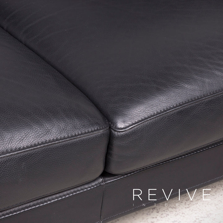 FSM Clarus designer leather sofa black real leather three-seater couch #7567