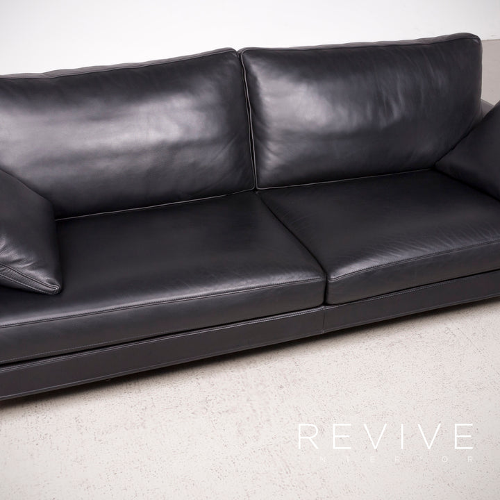 FSM Clarus designer leather sofa black real leather three-seater couch #7567