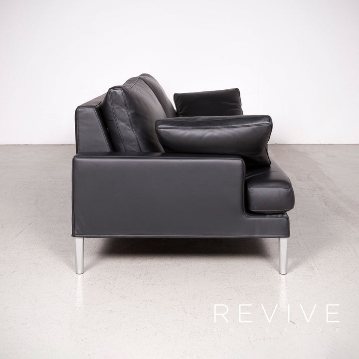 FSM Clarus designer leather sofa black real leather three-seater couch #7567