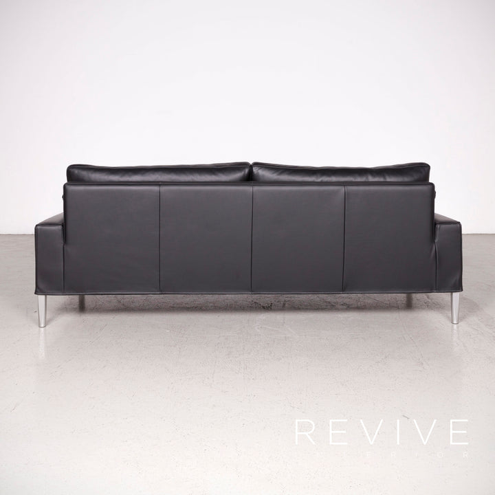 FSM Clarus designer leather sofa black real leather three-seater couch #7567