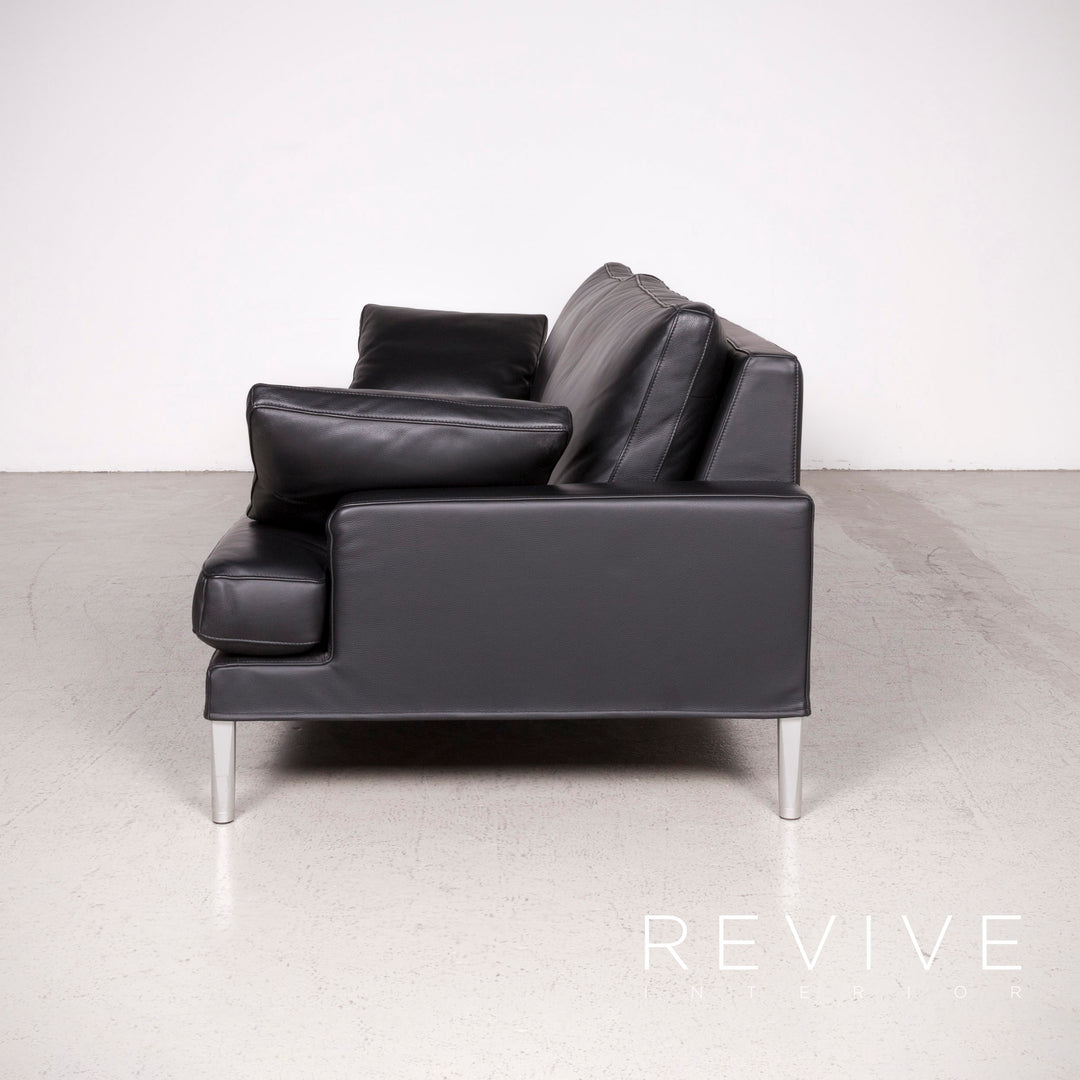 FSM Clarus designer leather sofa black real leather three-seater couch #7567