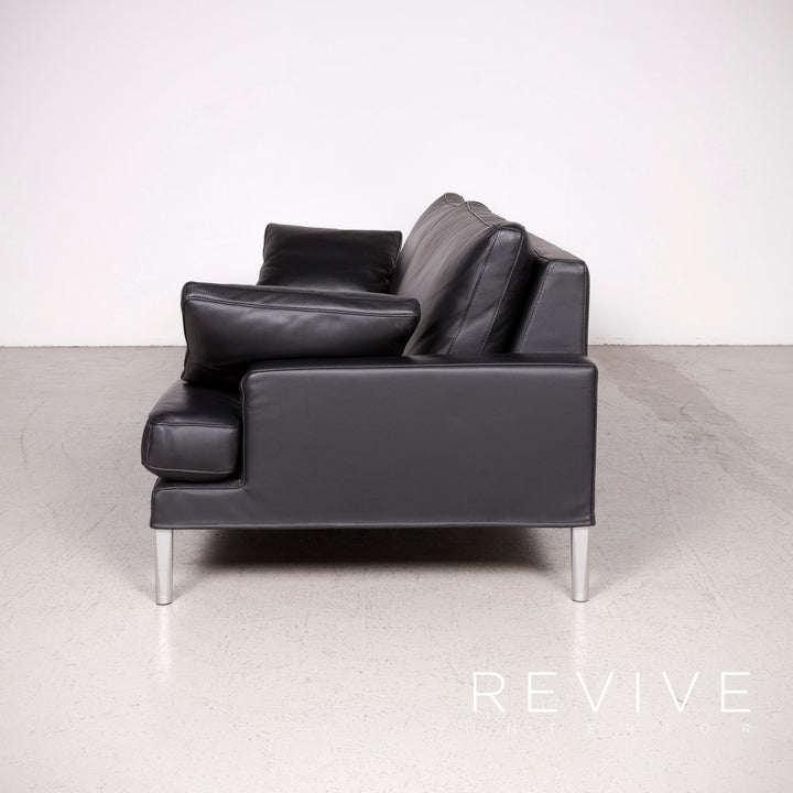 FSM Clarus designer leather sofa black real leather three-seater couch #7567
