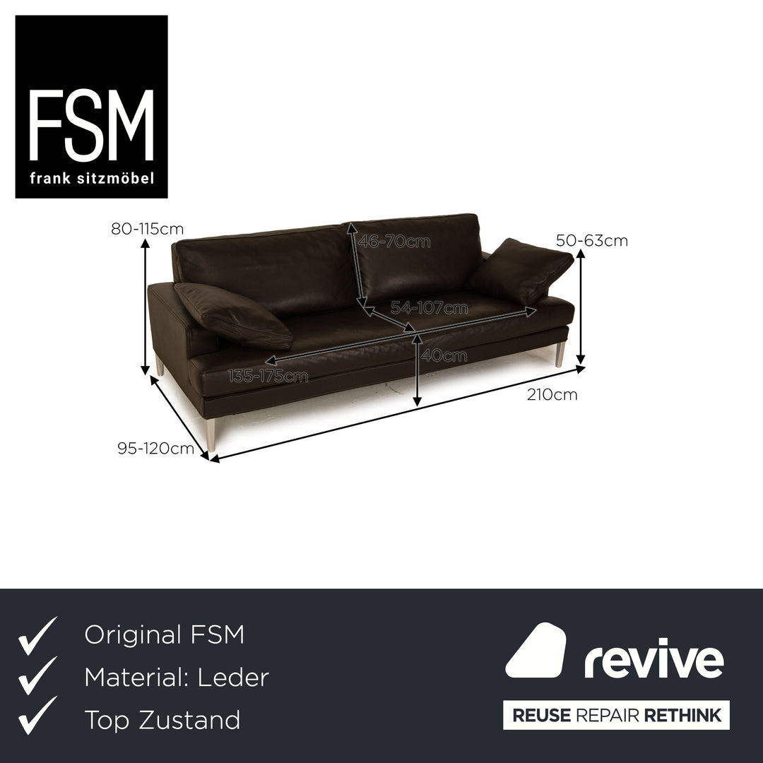 FSM Clarus Leder Dreisitzer Braun Dunkelbraun Sofa Couch