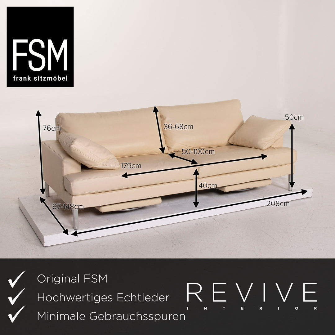 FSM Clarus Leder Sofa Creme Dreisitzer Funktion #14730
