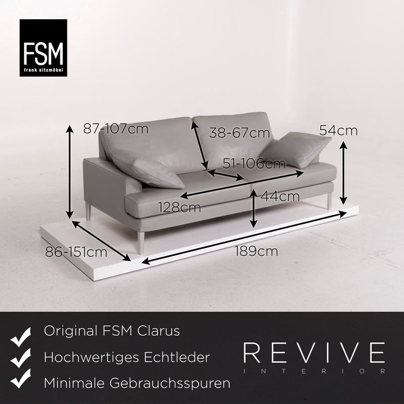 FSM Clarus Leder Sofa Grau Zweisitzer Funktion Couch 