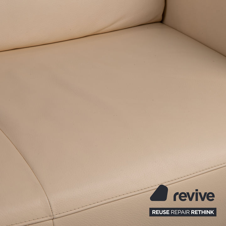 FSM Easy leather sofa beige two-seater couch function
