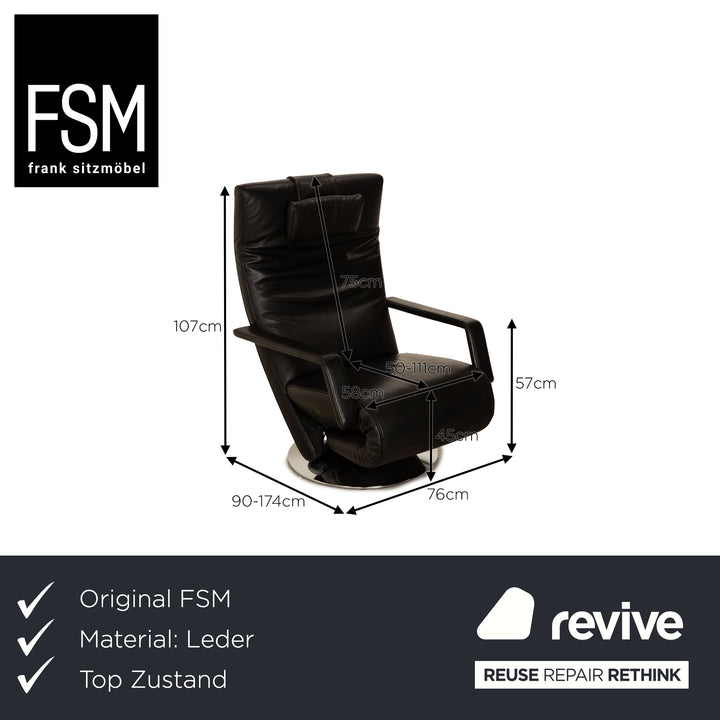 FSM Evolo Leather Armchair Black Electric Function Relaxation Function