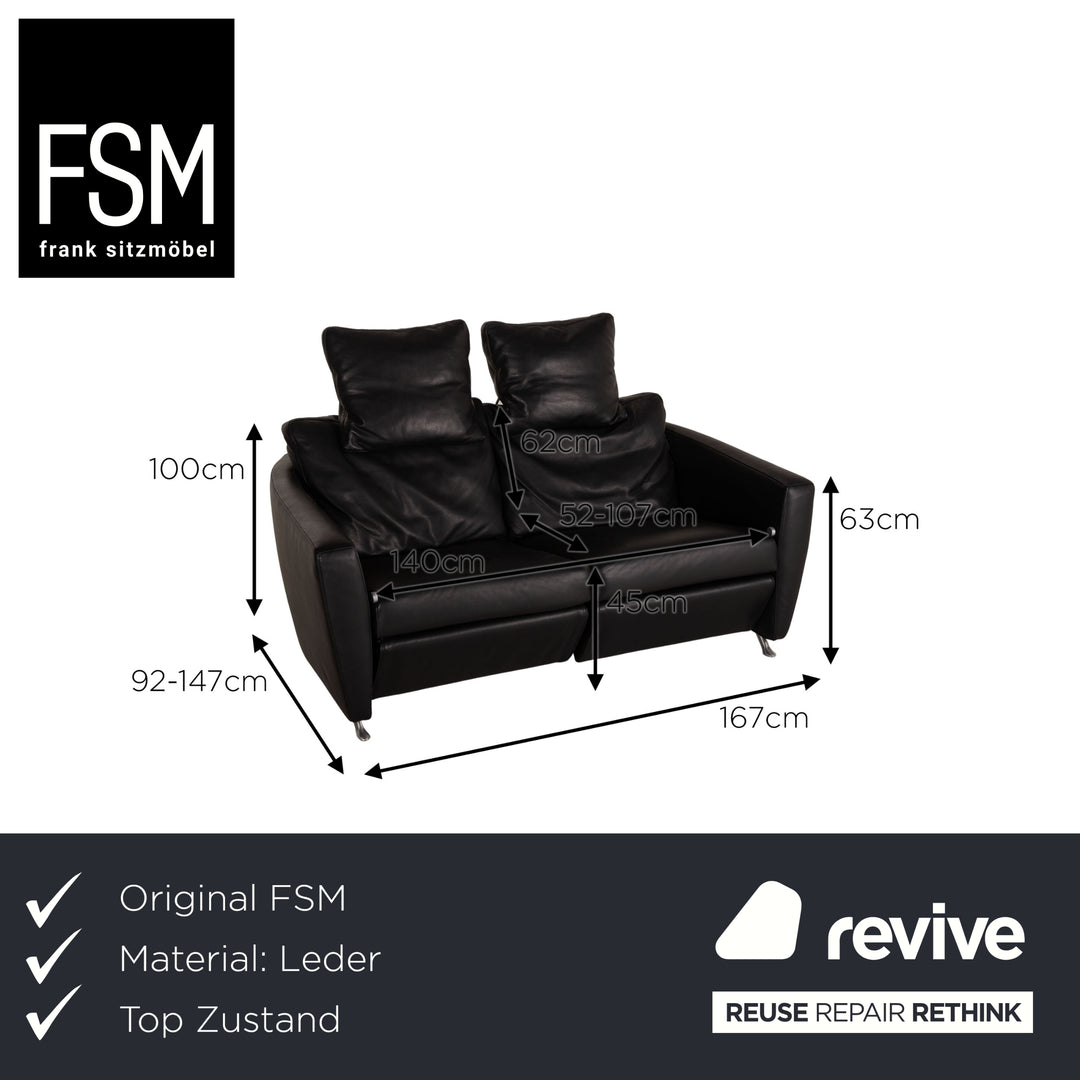 FSM Sesam FSM250/23 Leder Sofa Schwarz Zweisitzer Funktion inkl. Kissen