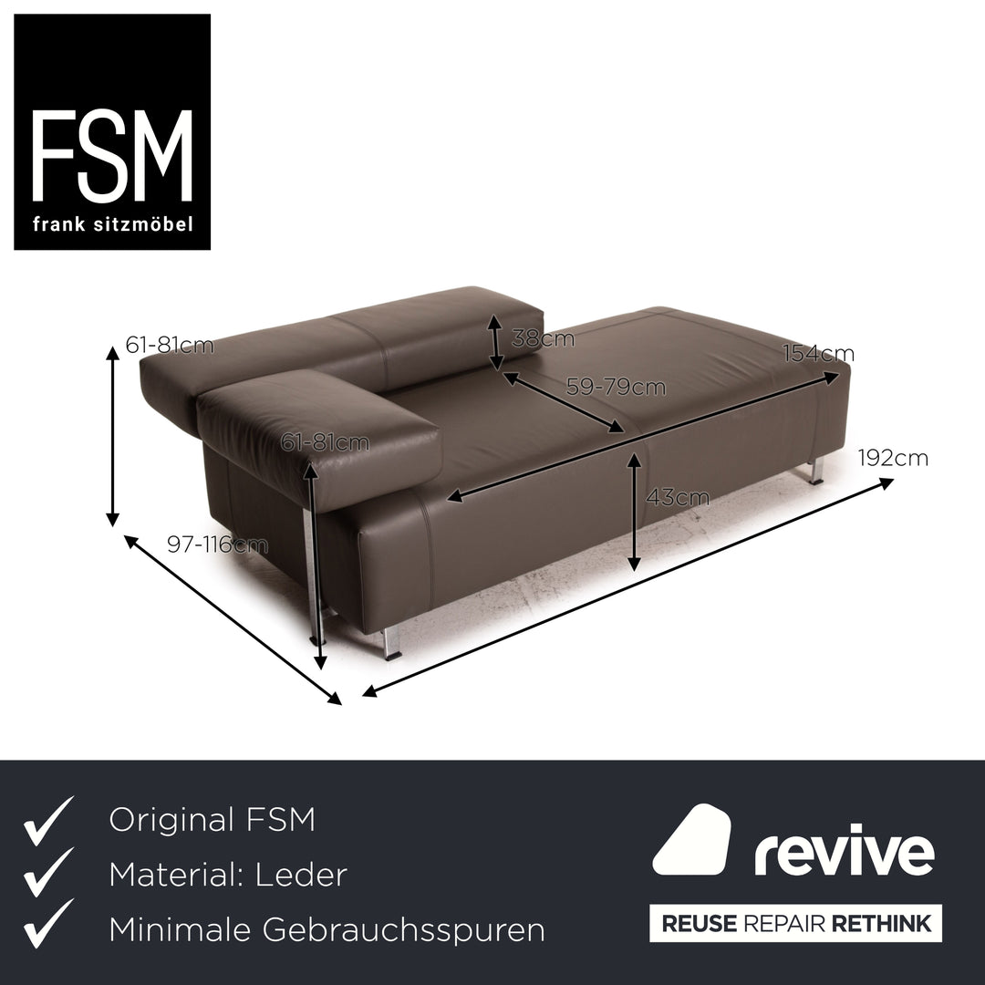 FSM Velas Leder Sofa Grau Zweisitzer Funktion Liege Couch