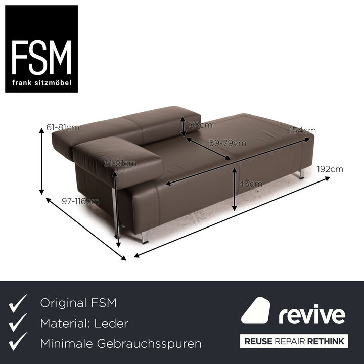 FSM Velas Leder Sofa Grau Zweisitzer Funktion Liege Couch