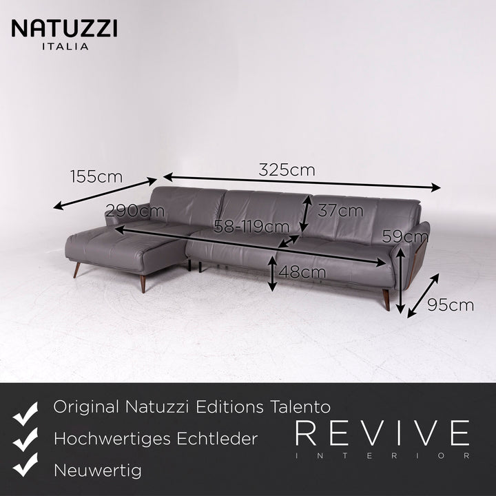 Natuzzi Editions Talento Designer Leather Corner Sofa Gray Sofa Couch #9220