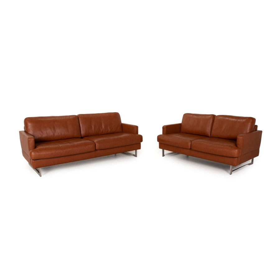 Gepade Leder Sofa Garnitur Braun 2xZweisitzer Funktion