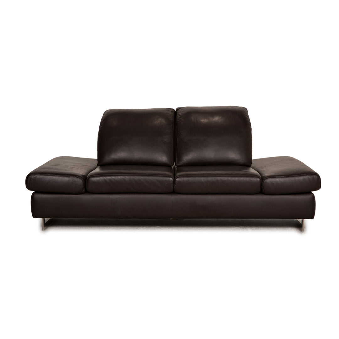 Global Wohnen leather sofa dark brown two-seater couch function