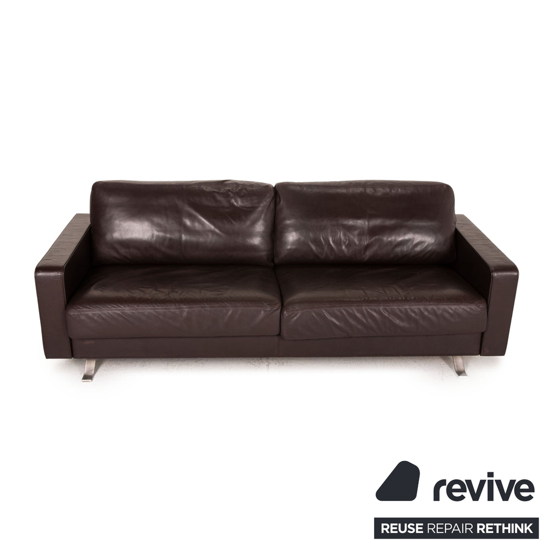 Gyform Leather Sofa Brown Dark Brown Three Seater Couch