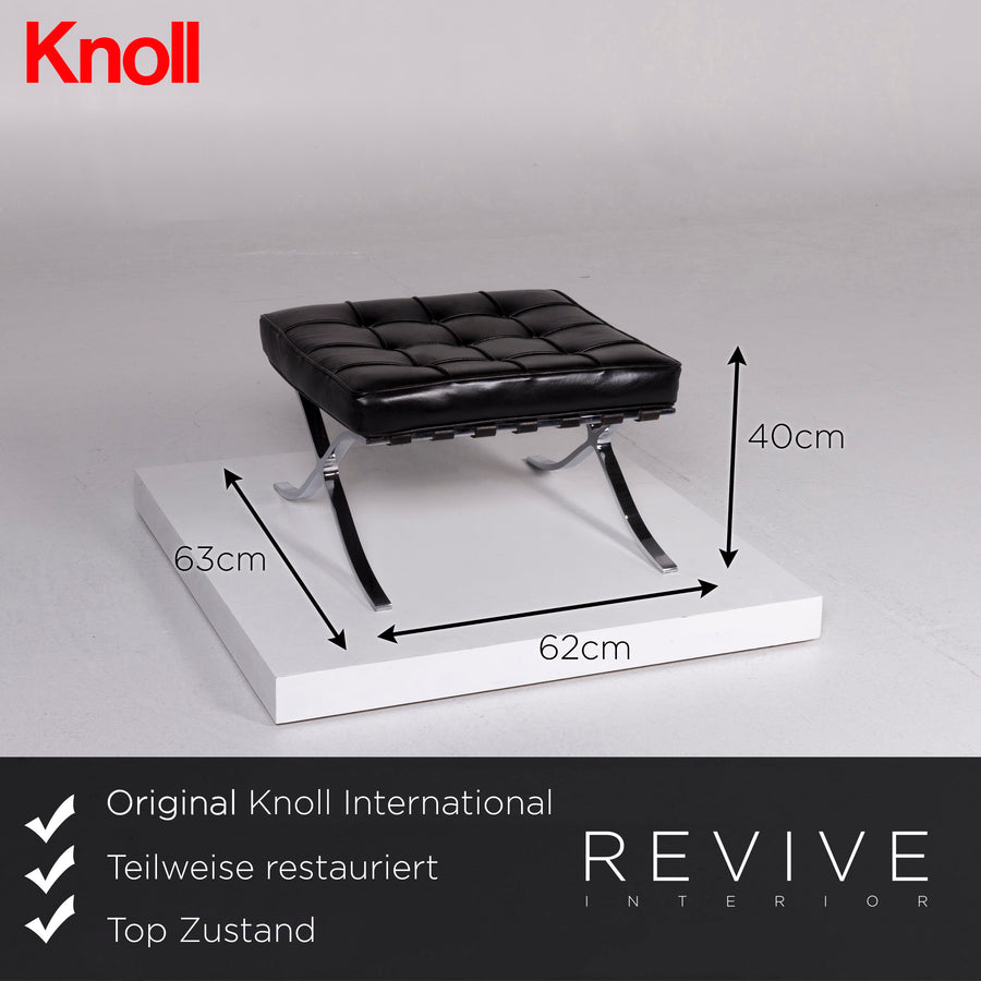 Knoll International Barcelona Chair Vintage Designer Leather Stool Black #10367