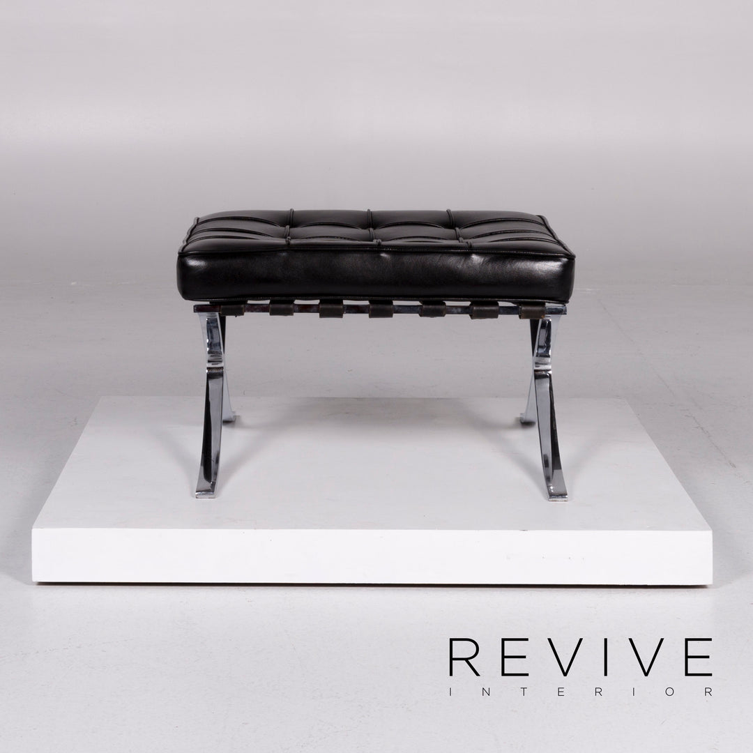 Knoll International Barcelona Chair Vintage Designer Leder Hocker Schwarz #10367