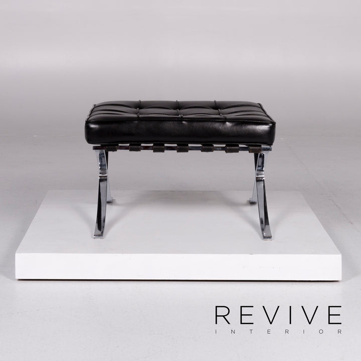 Knoll International Barcelona Chair Vintage Designer Leder Hocker Schwarz #10367