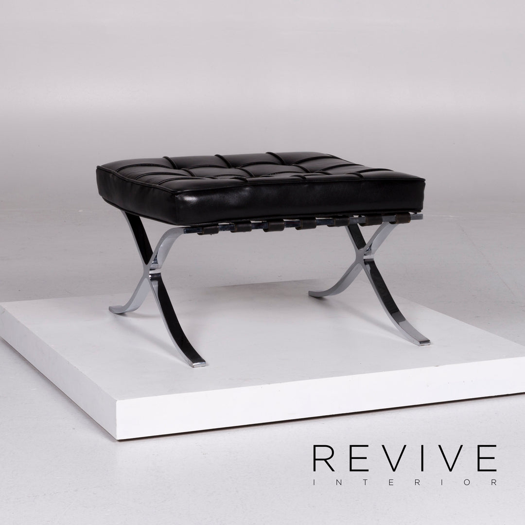 Knoll International Barcelona Chair Vintage Designer Leder Hocker Schwarz #10367