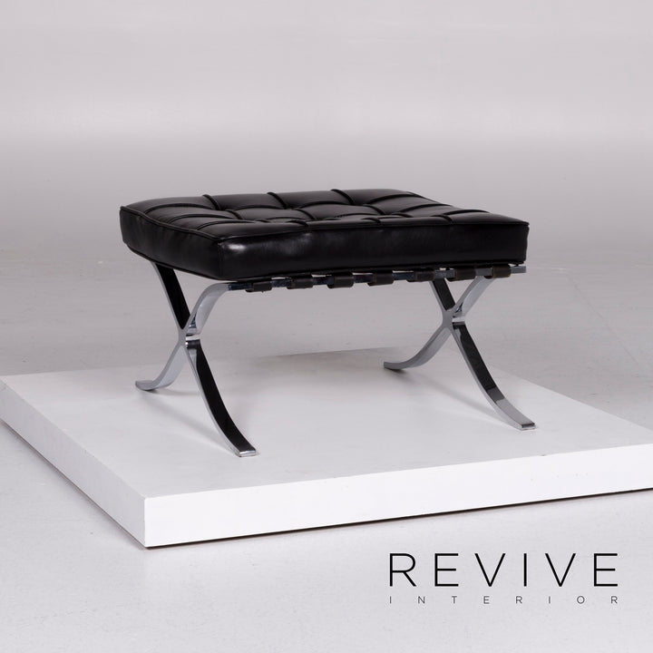 Knoll International Barcelona Chair Vintage Designer Leder Hocker Schwarz #10367