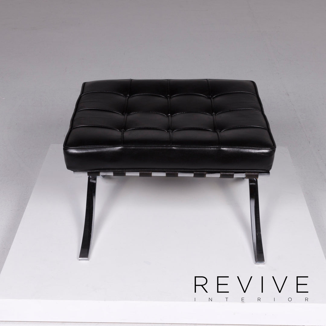 Knoll International Barcelona Chair Vintage Designer Leder Hocker Schwarz #10367